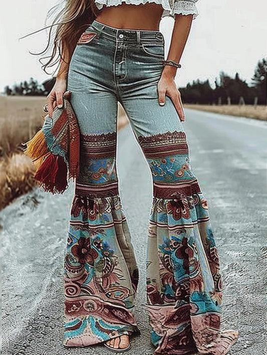 Womens Jeans Pants Blue Floral Printed Bottoms with Pockets High-Waisted Flared Denim Pants Blue / XXXL / CHINA Blue / XXL / CHINA Blue / XL / CHINA Blue / XXXL / CHINA-Blue / XXL / CHINA-Blue / XL / CHINA-Blue / L / CHINA-Blue / M / CHINA-Blue / S / CHINA-