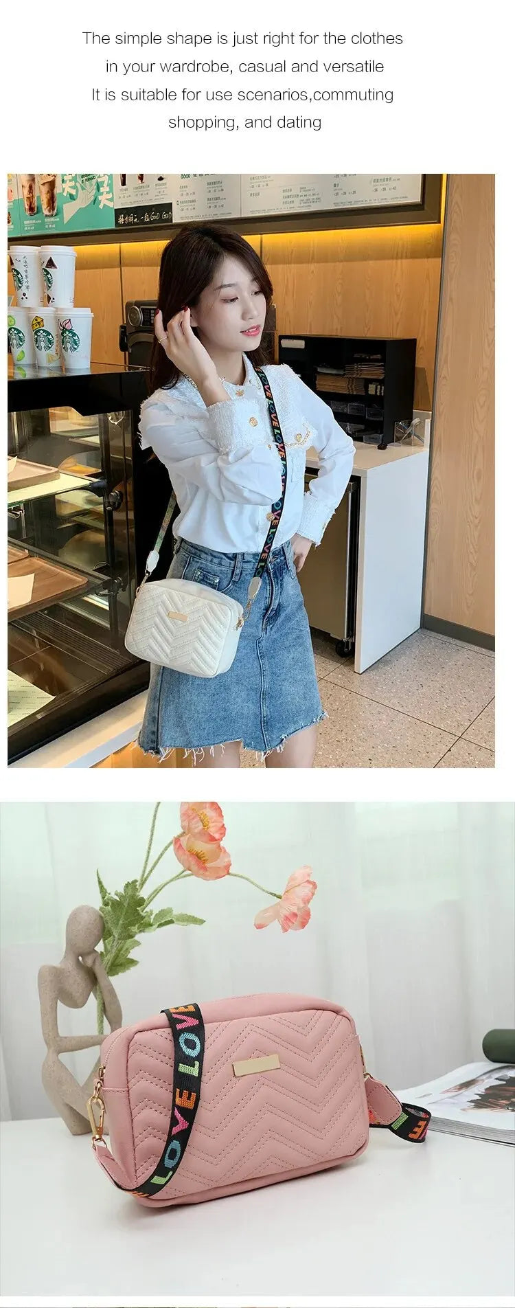 Embroidered Camera Bag PU Material Casual Small Square Bag Versatile Shoulder Strap