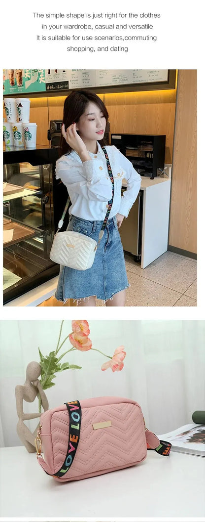 Embroidered Camera Bag PU Material Casual Small Square Bag Versatile Shoulder Strap