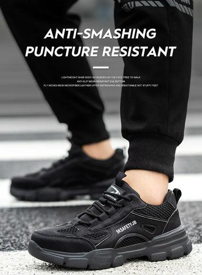 Work Shoes Hollow Breathable Steel Toe Boots Lightweight Safety Work Shoes Anti-slippery For Men Women Male Work Sneaker