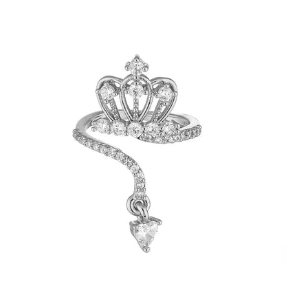 Dainty Crown Nail Rings for Women Full Zircon Fingernail Adjustable Tip Nail Cap Loop Ring Silver color-B United States