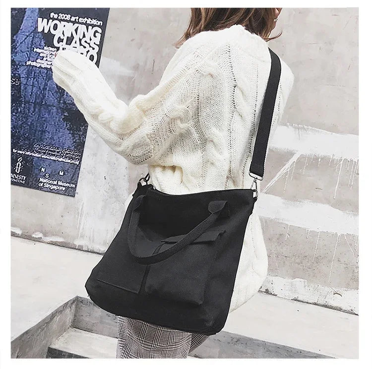 Fashion Canvas Bags Students Handbag Shoulder Bag Large Capacity Solid Color Totes Shopper Bag Casual Female CrossBody 2024