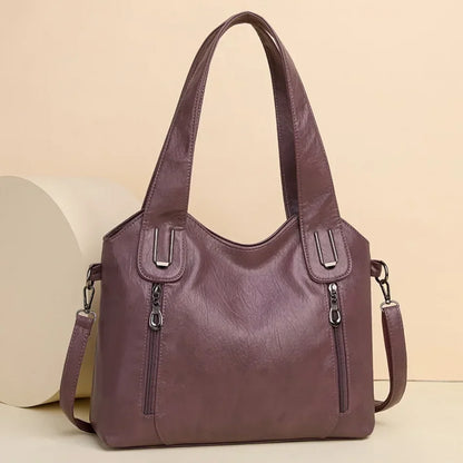 Solid Color Handbag Soft Leather Tote Bag Casual Big Shoulder Messenger Bags