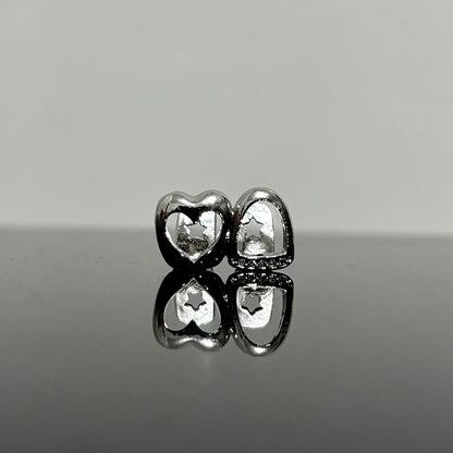 CZ Stone Double Hollow Heart Teeth Grillz Braces Vintage Punk Zircon Tooth Caps