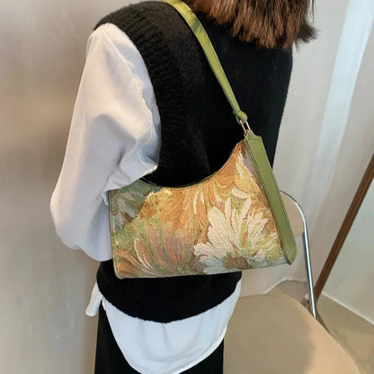 Women's Underarm Bags Autumn 2023 Trendy New Oil Painting Shoulder Bag Cute Simple Handbags and Purses Female Travel Small Totes