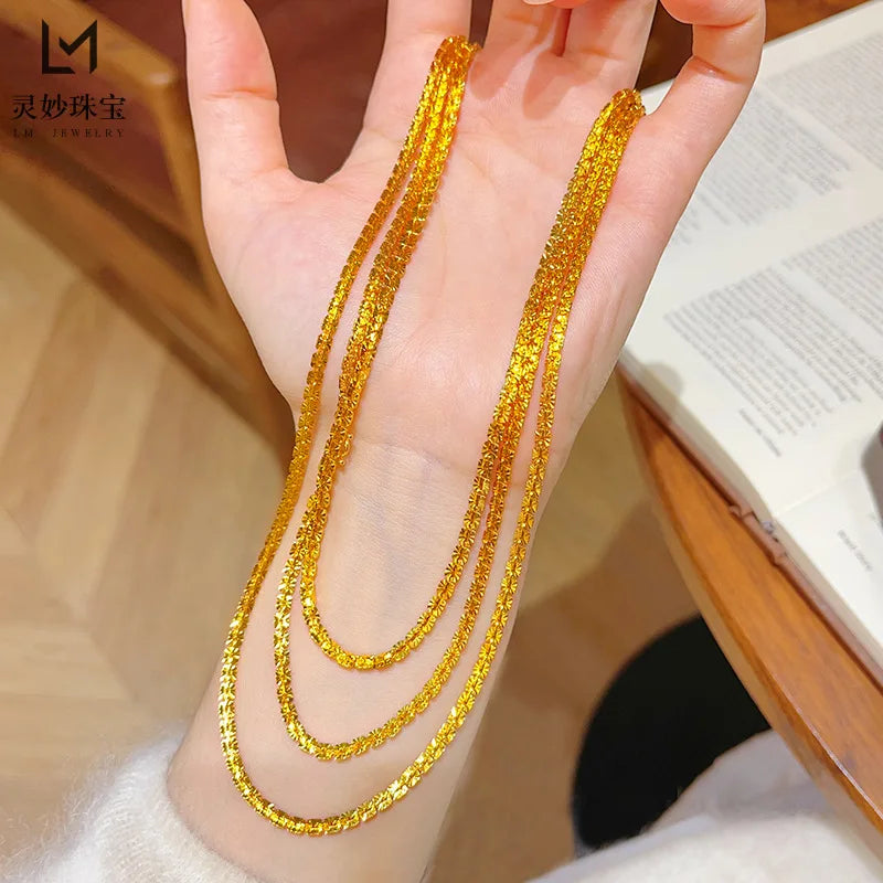 Luxury 24K 9999 Pure Gold real gold Women's cross car flower star necklace bright