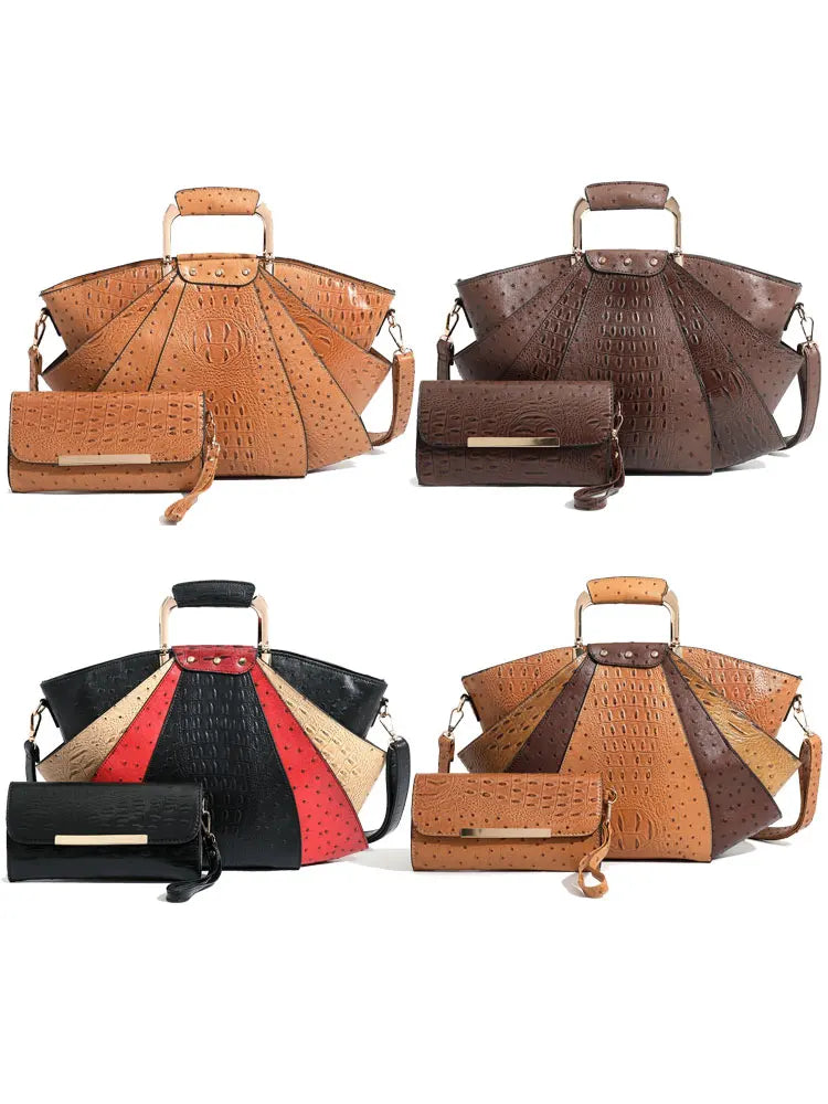 Large Capacity Leather Purse Metal Top Handle Handbags Crossbody Large Tote Bag