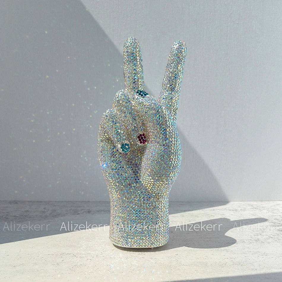 Victory Hand Shaped Diamond Evening Luxury Designer Unique Stylish Rhinestone Purse