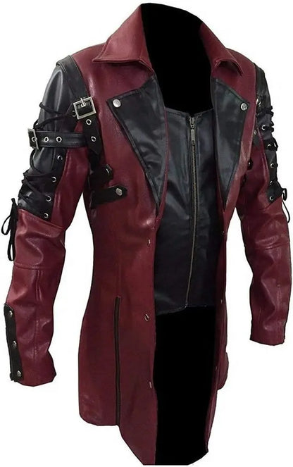 Men's Gothic Trench Coat Leather Punk Style Biker Jacket