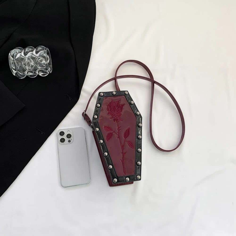Women Coffin Satchel Purse Cartoon Gothic Coin Purse Strap Adjustable Casual Spider Coffin Bag
