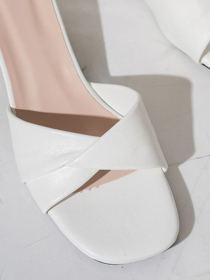 Fashion Open Toe Solid Color Surface Versatile Candy Color Square Heel Slippers Women's Sandals