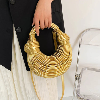 Gold Luxury Designer Brand Handwoven Noodle Bags Rope Knotted Pulled Hobo Silver Evening Clutch Chic