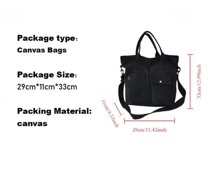 Fashion Canvas Bags Students Handbag Shoulder Bag Large Capacity Solid Color Totes Shopper Bag Casual Female CrossBody 2024