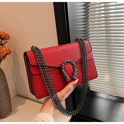 Chain Shoulder Bag for Women Snake Pattern Crossbody Small Square Bag