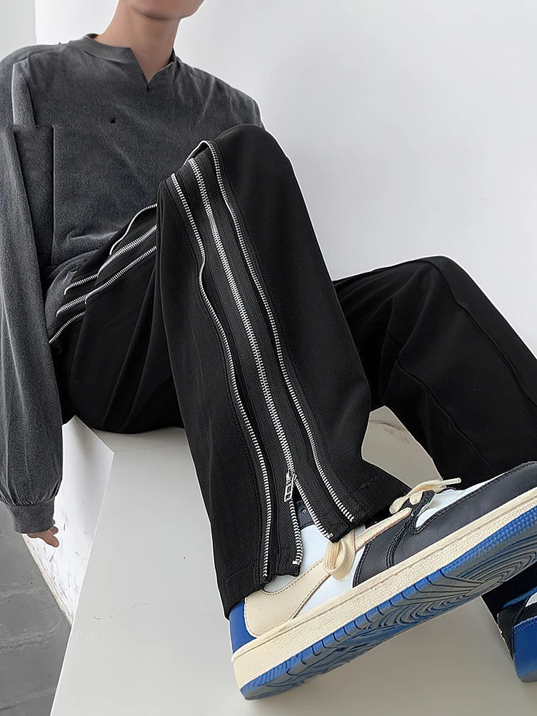 Streetwear Side Split Zipper Loose Casual Straight Parachute Long Trousers
