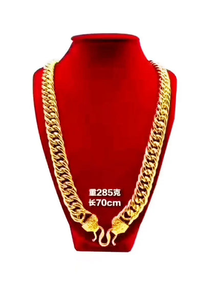 9999 24K real gold jewelry men's necklace snake bone boss chain flat Fu character buckle horse whip necklace