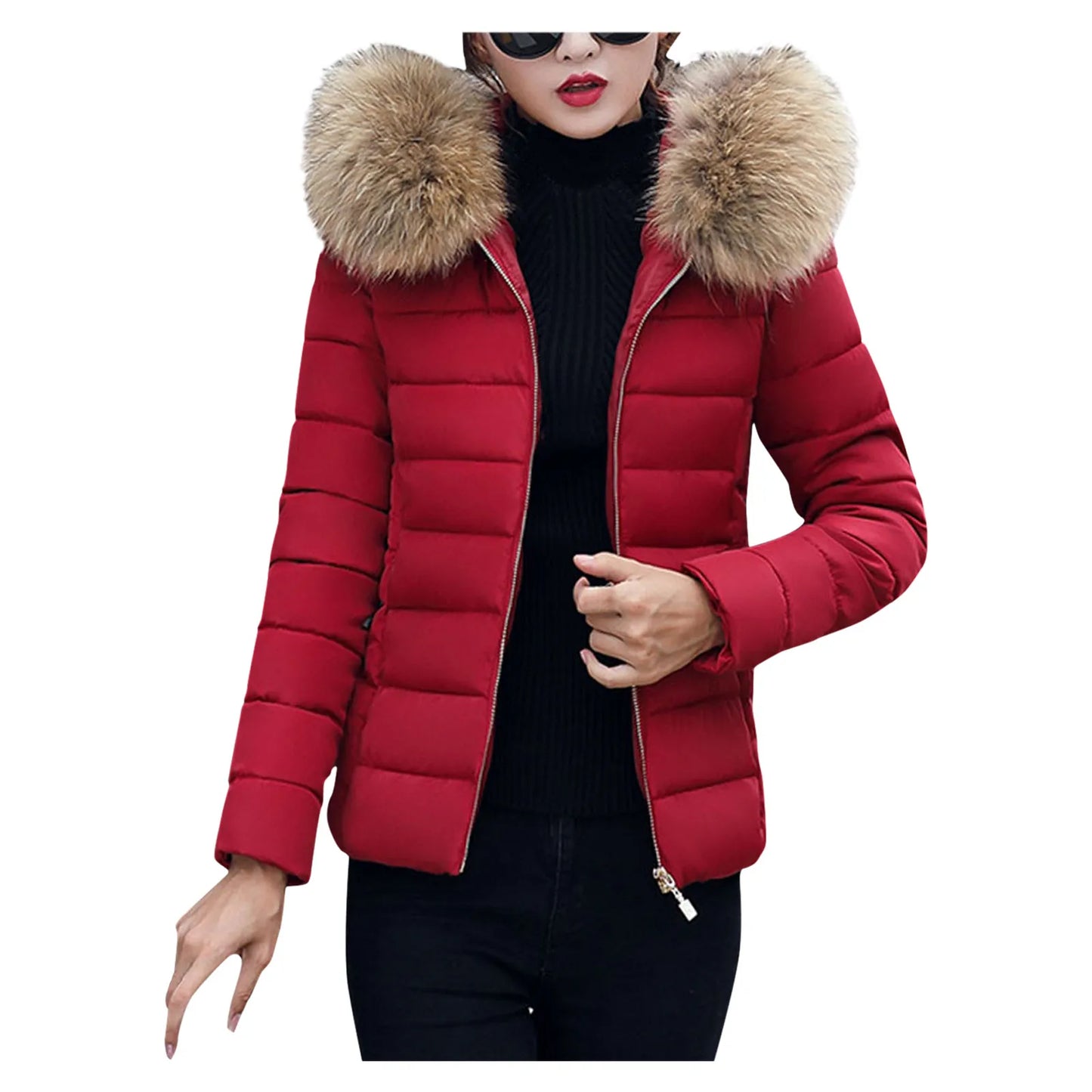 New Autumn Winter Jacket Womens Parkas Fur Collar Hooded Coats Casual Short Jacket Female Slim Cotton Padded Warm Outerwear
