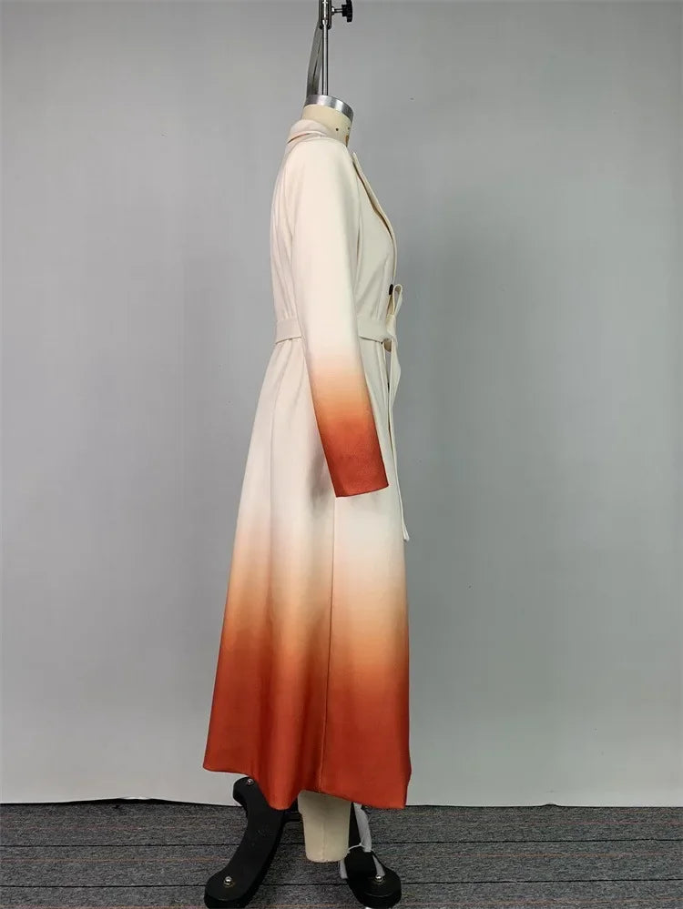 Warm Woolen Coats Long Sleeves Tied Waist Notched Collar Elegant Outerwear