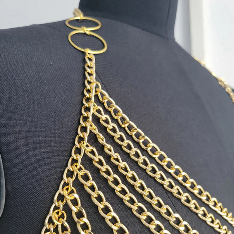 Chest Accessories Tassel Bra Jewelry Metal Multi-Layer Body Chain Bodycon Crop Top Silver-45CM / One Size / CHINA Gold-45CM / One Size / CHINA Silver-45CM / One Size / CHINA-Gold-45CM / One Size / CHINA-