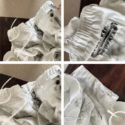 Women's White Cargo Jeans Baggy Vintage High Waist Cowboy Pants Harajuku Aesthetic Tie-Dyed Denim Trousers 90s Y2k Clothes 2024