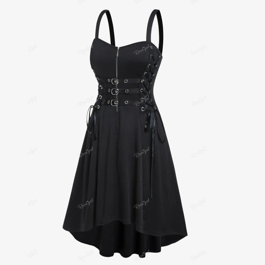 Plus Size Gothic Buckled Lace Up Midi Dress High Waist Sweetheart Neck Asymmetrical Black 01 / XL Black 01 / XXL Black 01 / M Black 01 / XL-Black 01 / XXL-Black 01 / M-Black 01 / L-Black / XXXL-Black 01 / S-Black 01 / XXXL-Black / XXL-Black / S-Black / M-Black / L-Black / XL-