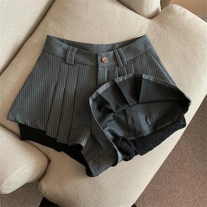 Women Black Gothic Y2k Pleated Shorts Skirt Vintage Mini Skirt Harajuku Korean Elegant Skirts Aesthetic Emo 2000s Clothes Summer