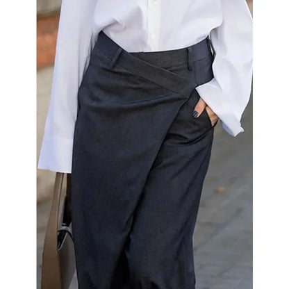 Office Lady Suit Pants High Waisted Wide Leg Floor-Length Urban Casual Commute Trousers For Women