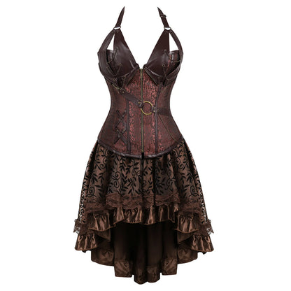 Corset Dress Brown Lace Woman Skirt Plus Size Halloween Faux Leather Brown / XXXL / United States Brown / XXL / United States Brown / M / United States Brown / XXXL / United States-Brown / XXL / United States-Brown / M / United States-Brown / L / United States-Brown / XL / United States-Brown / S / United States-