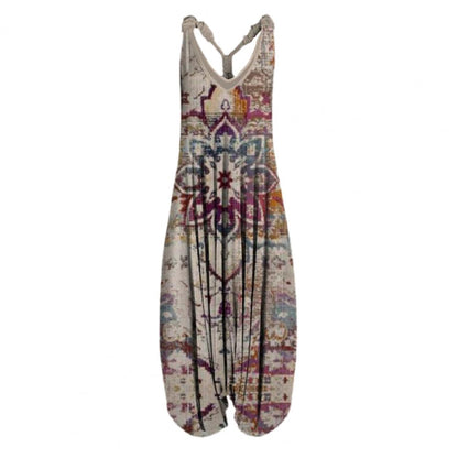 Harem Romper One-piece Jumpsuits Overalls Womens Abstract Print Backless