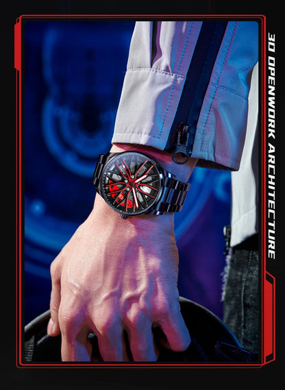 Mens Watch Original Rotatable Wheel Hub Dial Fashion Trend Quartz Watch Waterproof Luminous