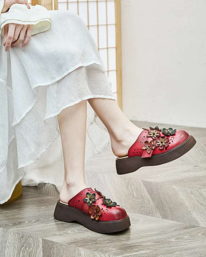 5cm Cow Genuine Leather Flats Comfy Shoes Platform Wedge Appliques Flower Hook Hollow Elthnic Women Slipper Mary Jane Rubber beige / 35 red / 40 red / 39 beige / 35-red / 40-red / 39-red / 38-red / 37-red / 36-red / 35-beige / 40-beige / 39-beige / 38-beige / 37-beige / 36-