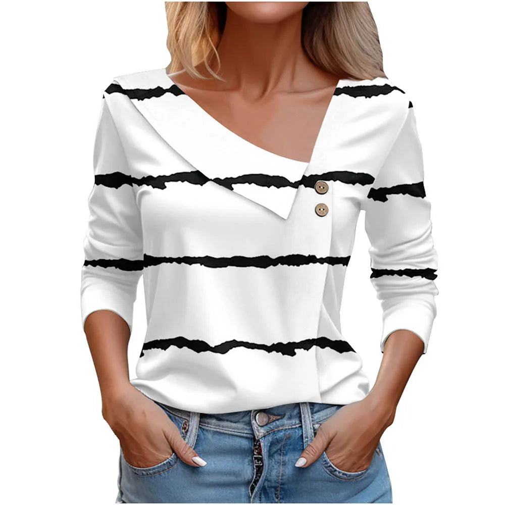 T Shirt For Women Fashion Long Sleeve Top White Floral Print Shirt
