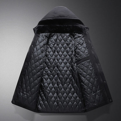 Men Mid-Length Thick Warm Waterproof Hooded Parka Windbreaker Military Fleece