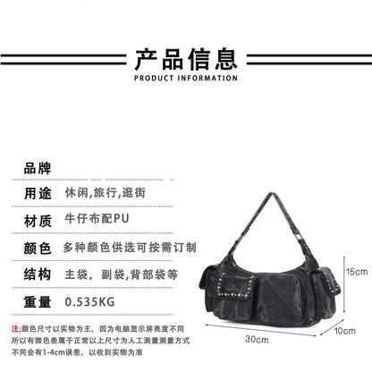 Women's Denim Bag Y2K Vintage Blue Jean Purse and Handbags Crossbody Wallet Large Capacity Baguette Bag Blue / 30cmx15cmx10cm Blue / 30cmx15cmx10cm-