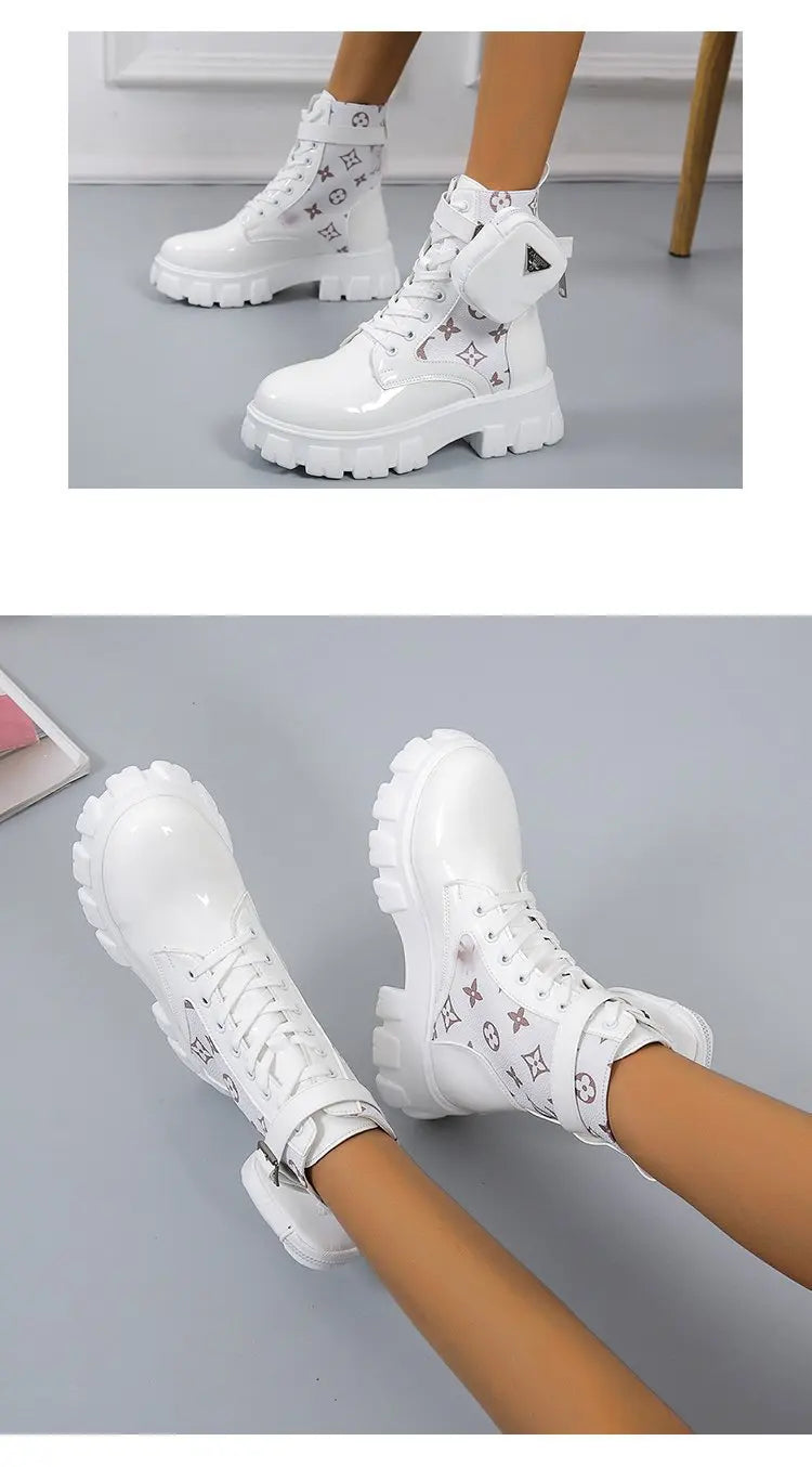 BLACK and White Ankel Boots Goth Platform Boots Snow Booties Woman