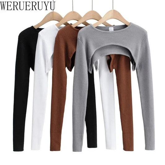Women Long Sleeve Crop Top Y2k Aesthetic Clothes O-neck