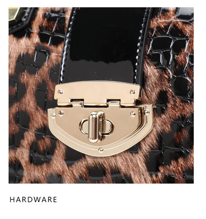 Leopard Handbag Leather Women's Bag Large Capacity Boston Bag Fashion Versatile Cowhide One Shoulder Crossbody Bag