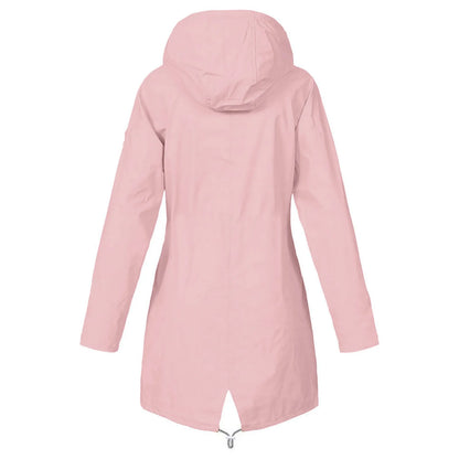 Hooded Lightweight Long Sleeve Windbreaker Zip Up Drawstring Windproof Raincoat Plus Size Long Coat Outdoor