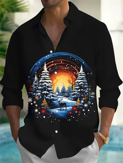 Flower pattern casual shirt men's long sleeved design oversized