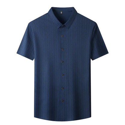 Men's Slim Fit Short Sleeve Dress Shirt Premium Spandex Stretch Fabric Solid Colors Business Casual