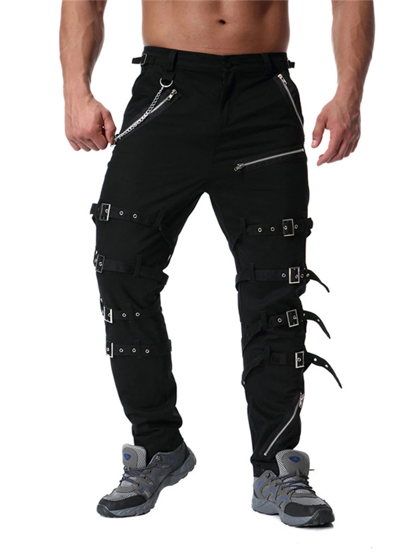 Men`s Steampunk Gothic Hip Hop Techwear Pants with Chain For Cosplay