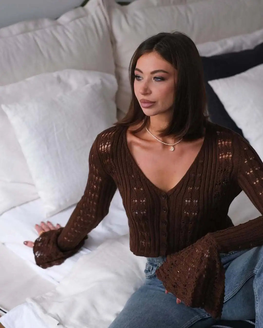 Hollow Knitted Cardigan Women's Solid Long Sleeve V Neck Short Sweater Top Female Crochet Yellow / S White / L White / M Yellow / S-White / L-White / M-White / S-Brown / L-Brown / M-Brown / S-Pink / L-Pink / M-Pink / S-Yellow / L-Yellow / M-Wine Red / L-Wine Red / M-Wine Red / S-Blue / L-Blue / M-Blue / S-