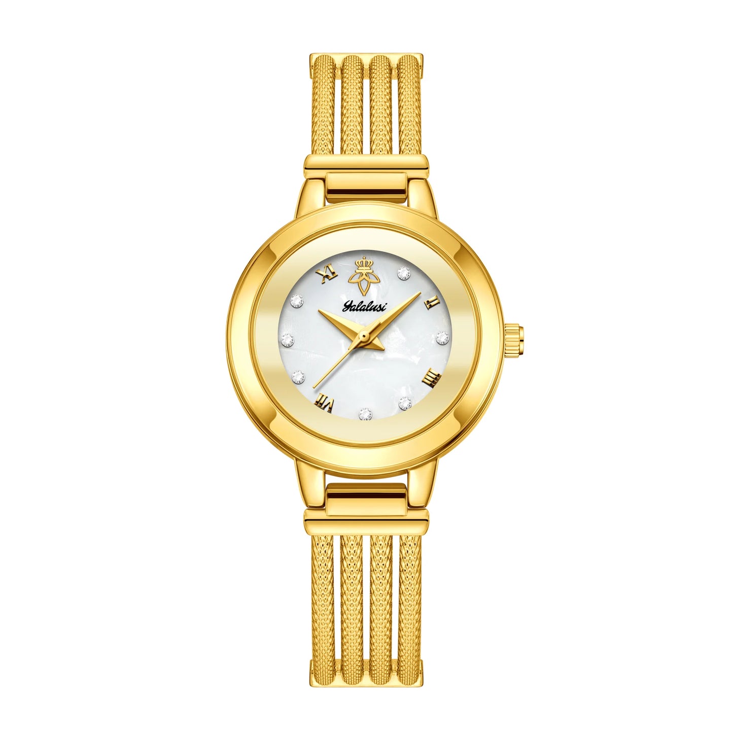 Ladies Quartz Watch Rhinestone Analog Scale Luxury Gold Watch Skeleton Wristband Gift Boxed