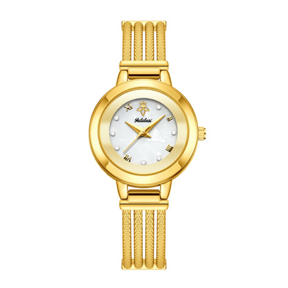 Ladies Quartz Watch Rhinestone Analog Scale Luxury Gold Watch Skeleton Wristband Gift Boxed