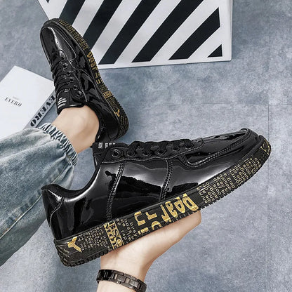 Brand Fashion Mirror Luxury Shoes for Men Women Glitter Leather Shoes Casual Men Golden