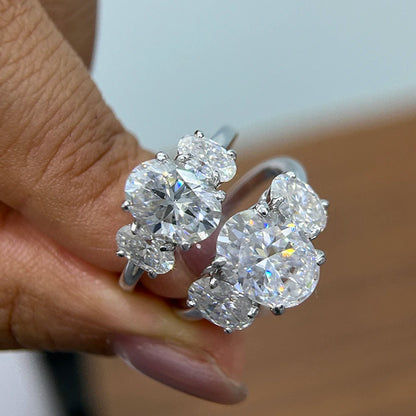 3/6 Carat Oval Cut Moissanite Engagement Rings 3-Stone Lab Diamond 925 Sterling Silver Wedding Rings Band for Women Fine Jewelry