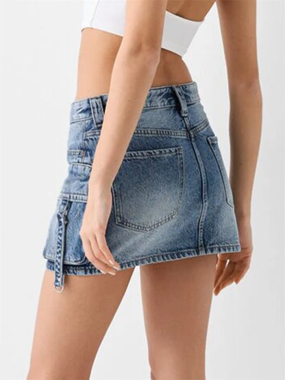 Women s High Waisted Denim Cargo Skirts with Side Pockets and Belt Loops Stylish A-line Mini Skirts for Casual Streetwear