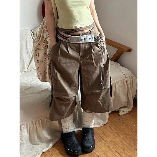 Y2k Baggy Vintage Coffee color Jorts Women High Waist American Streetwear Wide Leg Knee Jeans Casual Loose Summer Denim Shorts