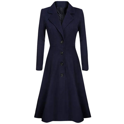Lapel Button Long Trench Coat Windbreak Overcoat Women Jacket