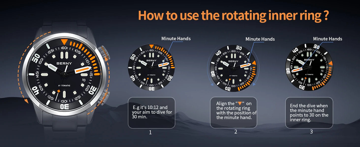 Automatic Dive Watch for Men Super Luminous Original Design 20 ATM Diver Wristwatch Sapphire